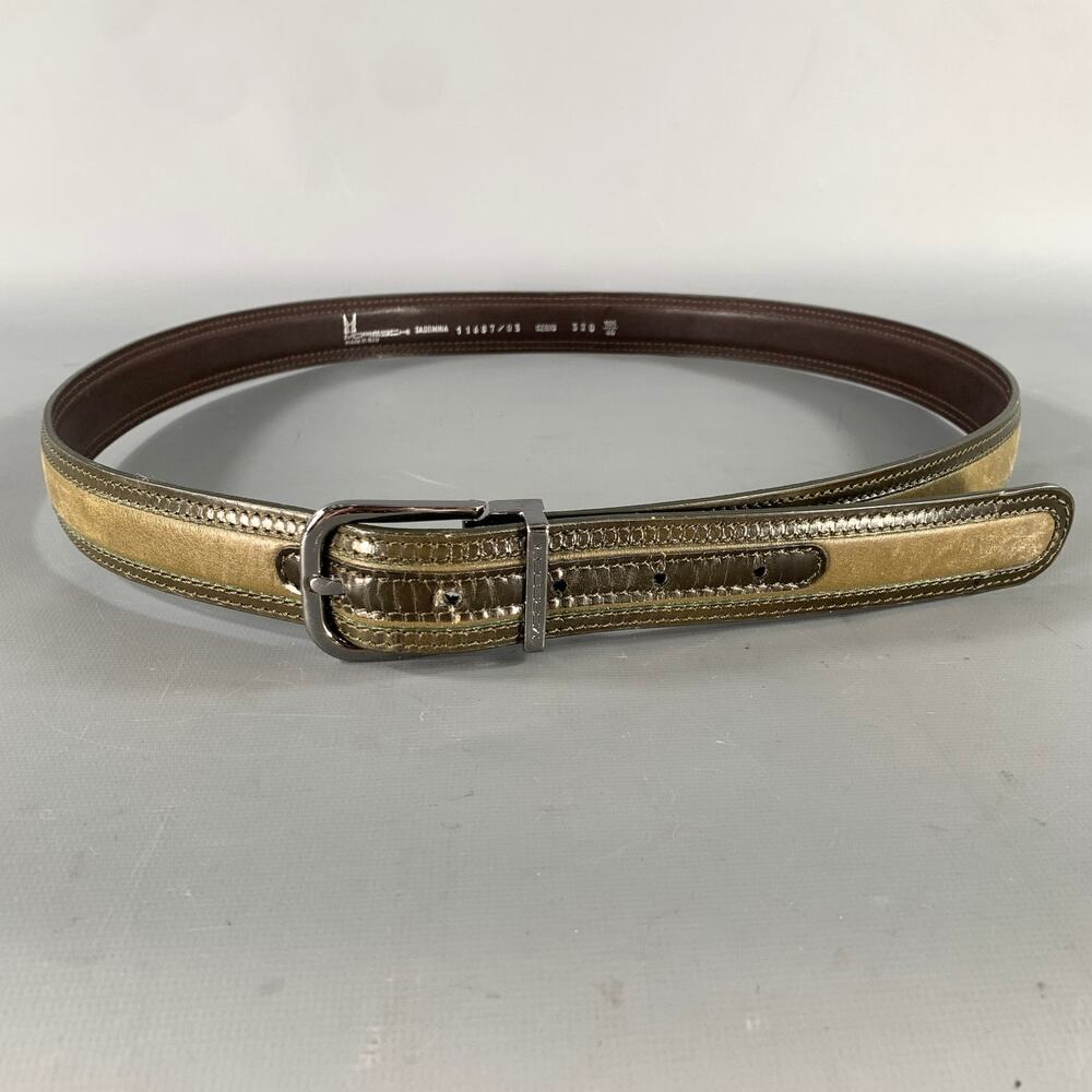 MORESCHI Size 38 Brown Olive Mixed Pattern Leather Belt